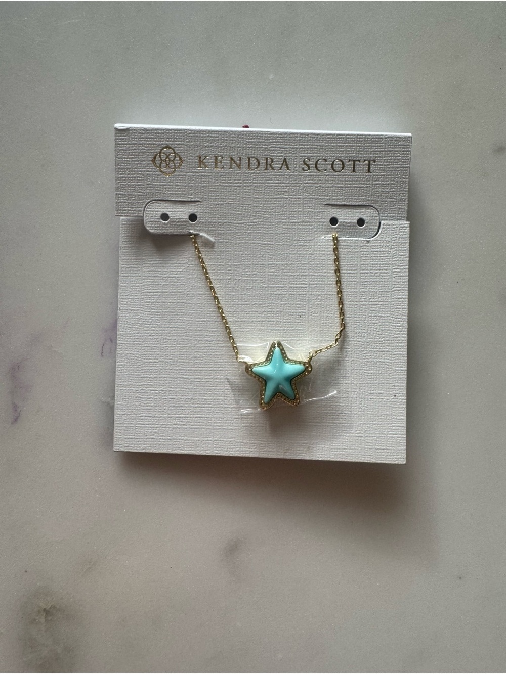NWT Kendra Scott Gold Jae Short Chain Necklace with Light Blue Magnesite Star
